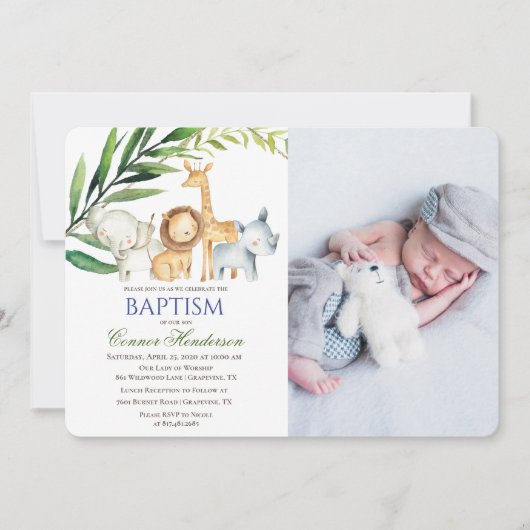 Oerwoud Dieren Doop Fotouitnodiging Kaart (Voorkant)