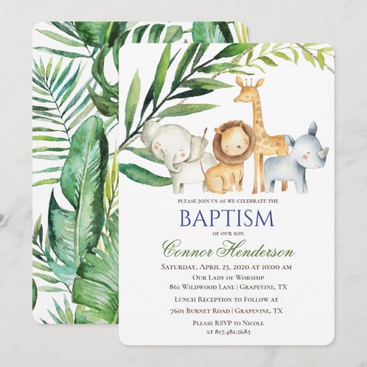 Oerwoud Dieren Doop Uitnodiging (Voorkant / Achterkant)