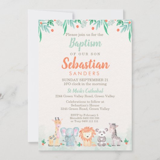 Oerwoud Dieren Doop Uitnodiging (Voorkant)