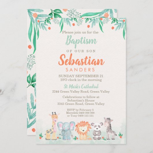 Oerwoud Dieren Doop Uitnodiging (Voorkant / Achterkant)