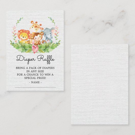 Oerwoud Dieren Douche Luier Raffle Ticket Informatiekaartje (Voorkant / Achterkant)