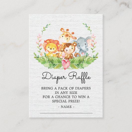 Oerwoud Dieren Douche Luier Raffle Ticket Informatiekaartje (Voorkant)