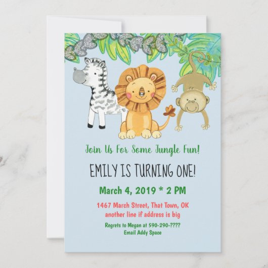 Oerwoud dieren eerste uitnodiging (Voorkant)