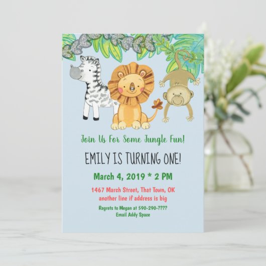 Oerwoud dieren eerste uitnodiging (Staand voorkant)