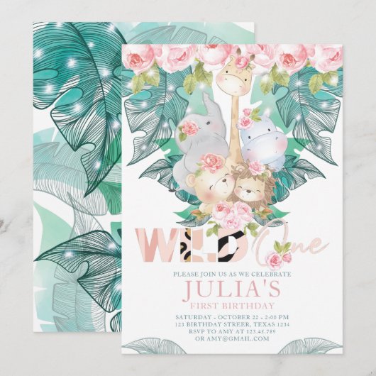 Oerwoud Dieren Eerste Verjaardag Schattige Kaart (Voorkant / Achterkant)