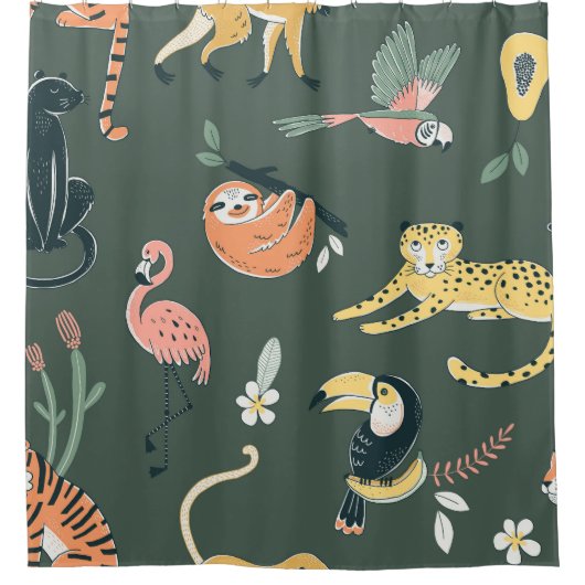 Oerwoud Dieren Flora Fauna Douchegordijn (Voorkant)