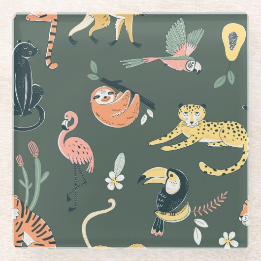 Oerwoud Dieren  Flora Fauna Glazen Onderzetter (Voorkant)