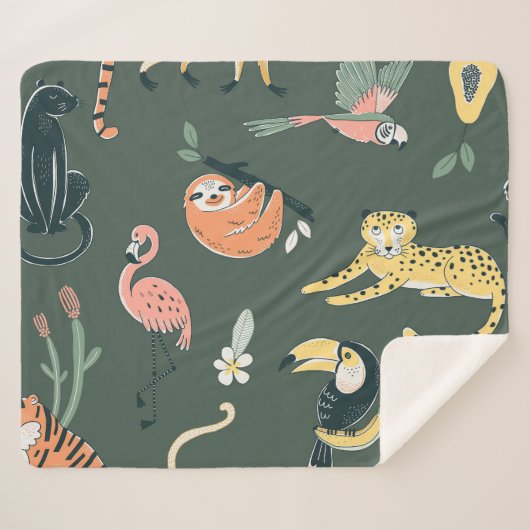 Oerwoud Dieren  Flora Fauna Sherpa Deken (Voorkant (horizontaal))