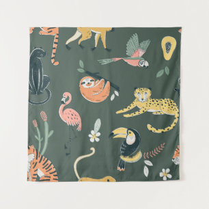 Oerwoud Dieren Flora Fauna Wandkleed