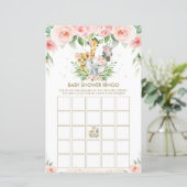 Oerwoud Dieren Floral Baby shower Bingo Game (Staand voorkant)