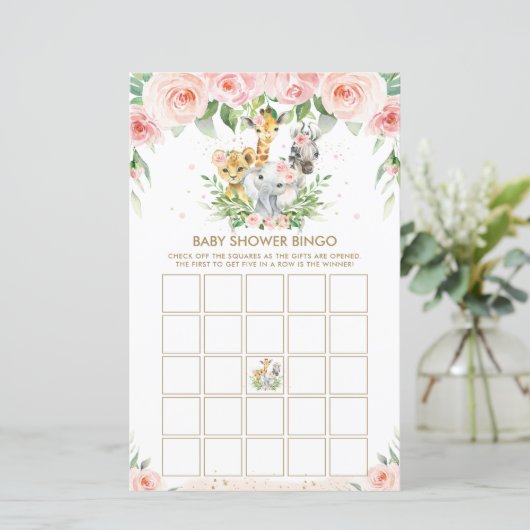 Oerwoud Dieren Floral Baby shower Bingo Game (Staand voorkant)