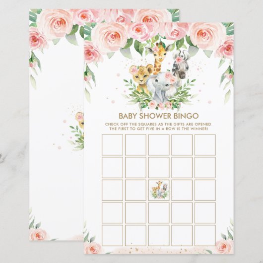 Oerwoud Dieren Floral Baby shower Bingo Game (Voorkant / Achterkant)