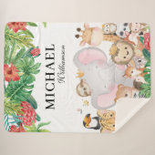 Oerwoud Dieren + Gepersonaliseerde naam Groene bla Sherpa Deken (Voorkant (horizontaal))