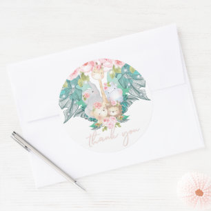 Oerwoud Dieren Girl Birthday Hartelijk dank Ronde Sticker