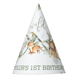 Oerwoud Dieren Greenery 1st Birthday Boy Girl Feesthoedjes
