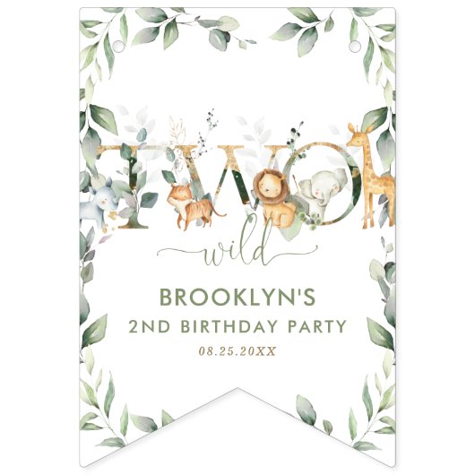 Oerwoud Dieren Greenery 2 Wilde 2e verjaardag Vlaggetjes (Eerste vlag)