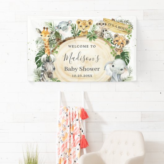 Oerwoud Dieren Greenery Baby shower Backdrop Spandoek (Insitu)