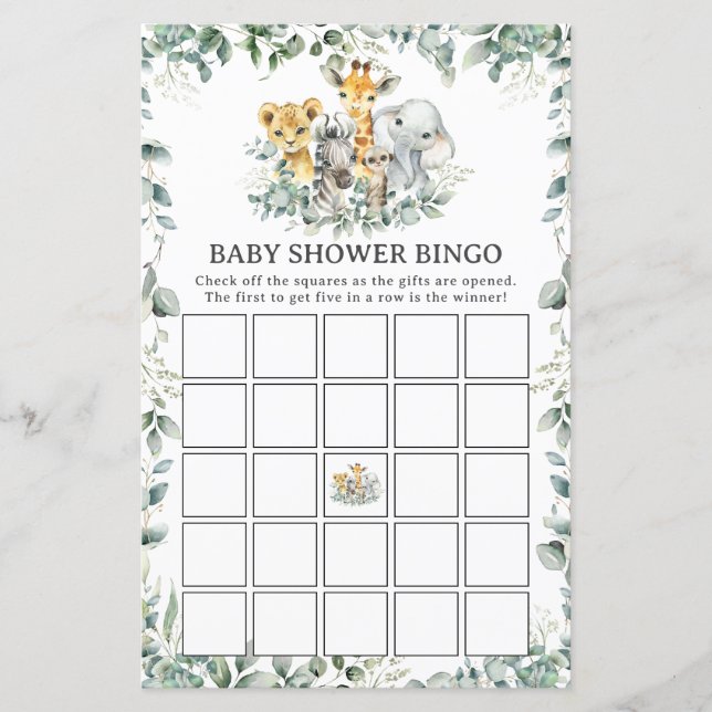 Oerwoud Dieren Greenery Baby shower Bingo Game (Voorkant)