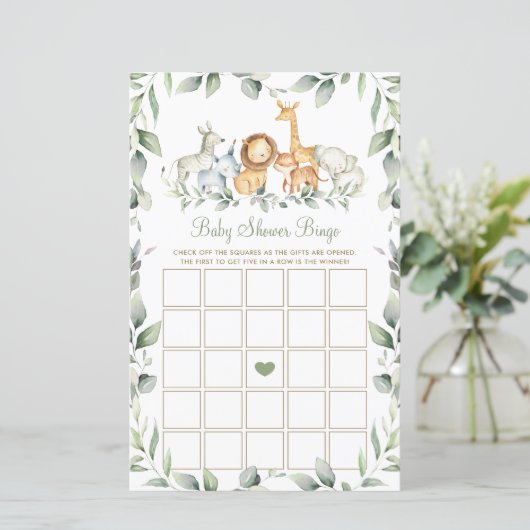 Oerwoud Dieren Greenery Baby shower Bingo Game (Staand voorkant)