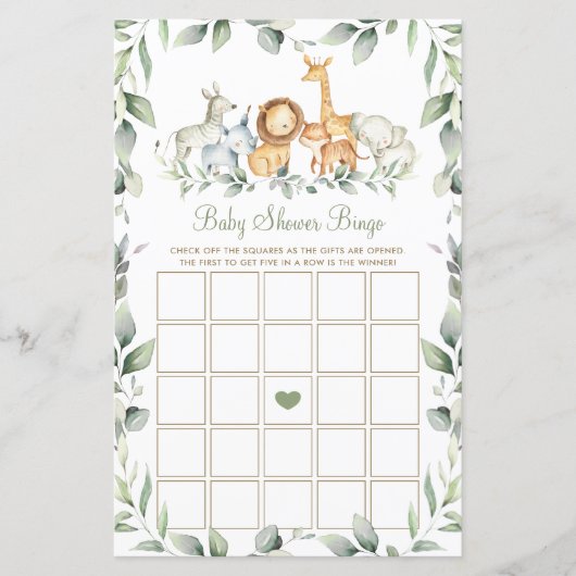 Oerwoud Dieren Greenery Baby shower Bingo Game (Voorkant)