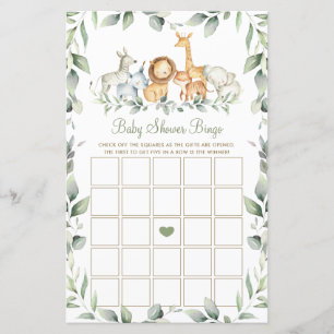 Oerwoud Dieren Greenery Baby shower Bingo Game