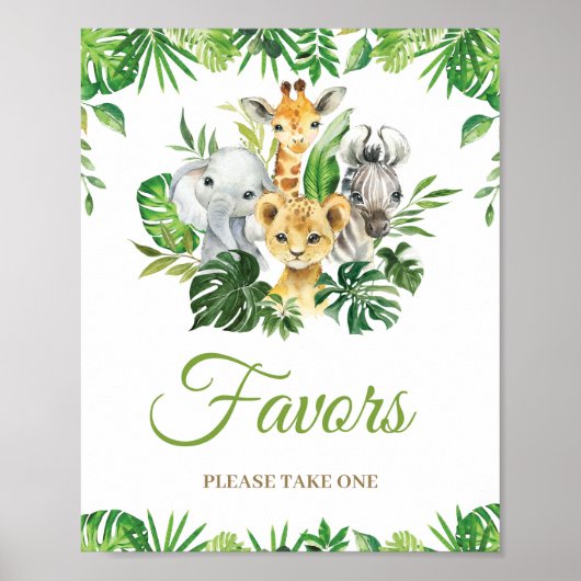 Oerwoud Dieren Greenery Baby shower Birthday Favor Poster (Voorkant)
