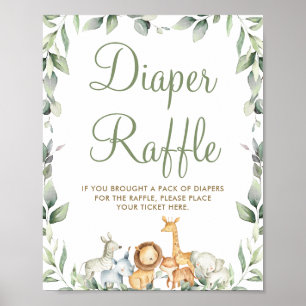 Oerwoud Dieren Greenery Baby shower Diaper Raffle Poster