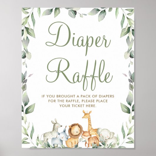 Oerwoud Dieren Greenery Baby shower Diaper Raffle Poster (Voorkant)