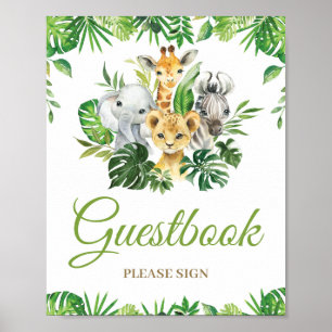 Oerwoud Dieren Greenery Baby shower Guestbook Sign Poster