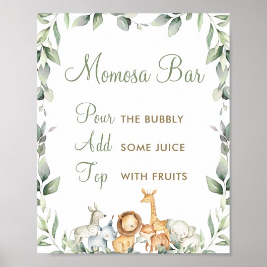 Oerwoud Dieren Greenery Baby shower Momosa Bar Poster (Voorkant)