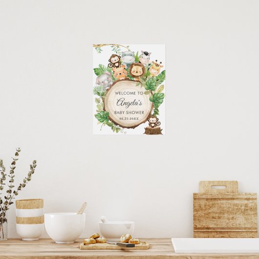 Oerwoud Dieren Greenery Baby shower Welkomstteken Poster (Keuken)