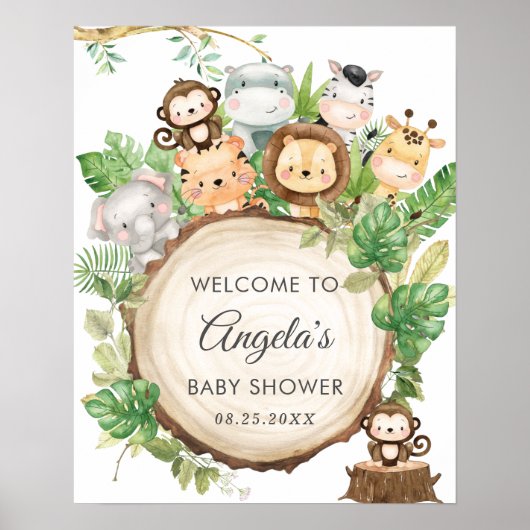 Oerwoud Dieren Greenery Baby shower Welkomstteken Poster (Voorkant)