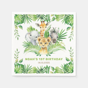 Oerwoud Dieren Greenery Lion Zebra Birthday Party Servet