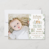 Oerwoud Dieren Greenery New Baby Boy Foto geboorte Aankondiging (Voorkant)