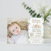 Oerwoud Dieren Greenery New Baby Boy Foto geboorte Aankondiging (Staand voorkant)