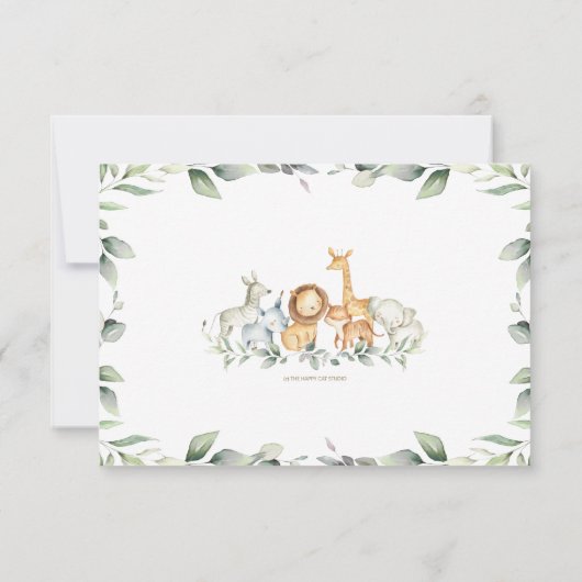 Oerwoud Dieren Greenery New Baby Boy Foto geboorte Aankondiging (Achterkant)