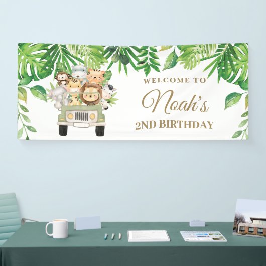 Oerwoud Dieren Greenery Safari Car Party Achtergro Spandoek (Beurs)
