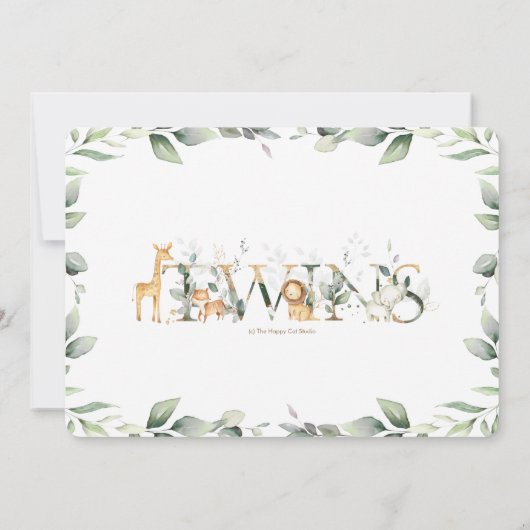 Oerwoud Dieren Greenery Twins Neutral Baby shower Kaart (Achterkant)