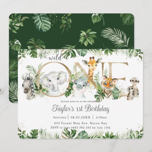 Oerwoud Dieren Greenery Wilde 1 1e verjaardag Kaart (Voorkant / Achterkant)