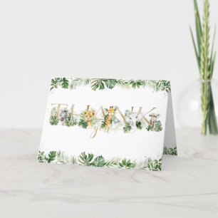 Oerwoud Dieren Groen 1e Verjaardag Baby shower Bedankkaart