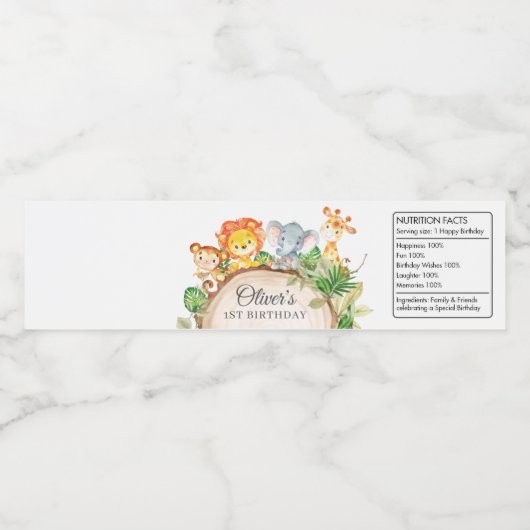 Oerwoud Dieren Groen 1e Verjaardag Baby shower Waterfles Etiket (Enkel label)