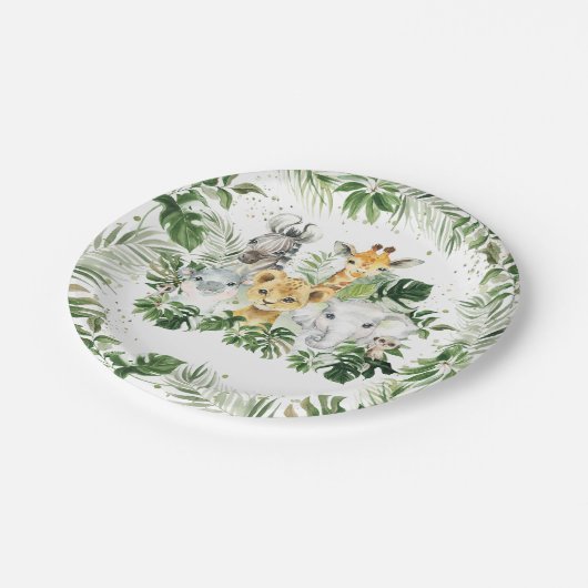 Oerwoud Dieren Groen Baby shower 1e Verjaardag Papieren Bordje (Gekanteld)