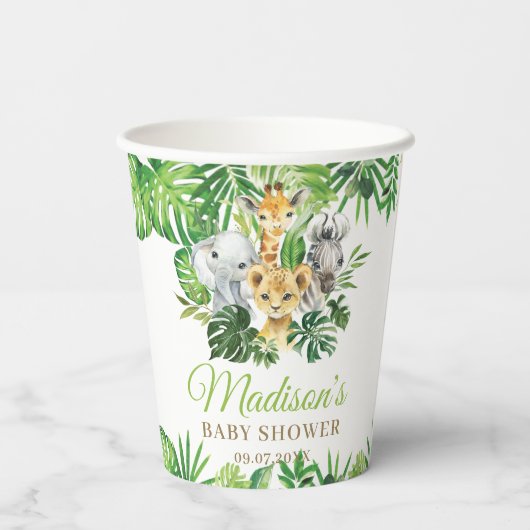 Oerwoud Dieren Groen Baby shower Verjaardag Papieren Bekers (Achterkant)