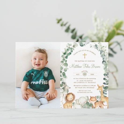 Oerwoud Dieren Groen Doop Doop Foto Kaart (Staand voorkant)