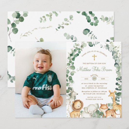 Oerwoud Dieren Groen Doop Doop Foto Kaart (Voorkant / Achterkant)