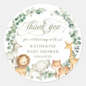 Oerwoud Dieren Groen Neutraal Baby shower Favor Ronde Sticker (Voorkant)