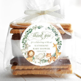 Oerwoud Dieren Groen Neutraal Baby shower Favor Ronde Sticker