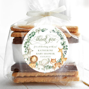 Oerwoud Dieren Groen Neutraal Baby shower Favor Ronde Sticker