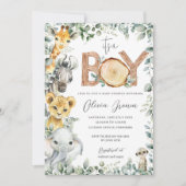 Oerwoud Dieren Groen Safari Jongen Baby shower Kaart (Voorkant)