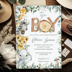 Oerwoud Dieren Groen Safari Jongen Baby shower Kaart